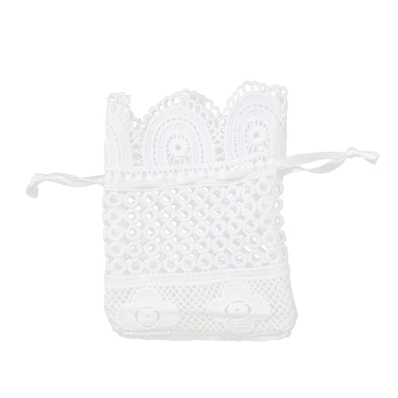 Bolsas con cordón y borde de encaje hueco blanco 3D, bolsa de almacenamiento de joyas, fondo redondo, paquete creativo de seda de leche, bolsillo de 10x14CM