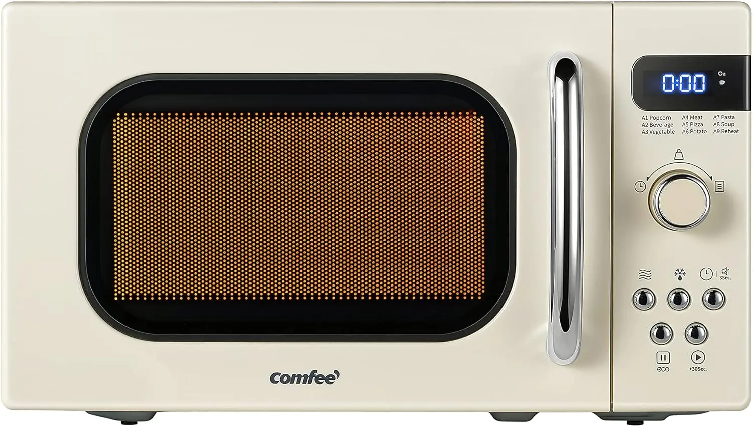 Forno de micro-ondas pequeno retrô com tamanho compacto, 9 menús predefinidos, bancada perfeita para espaços, 0,7 pés cúbicos/700 W, creme, AM720C2RA-A