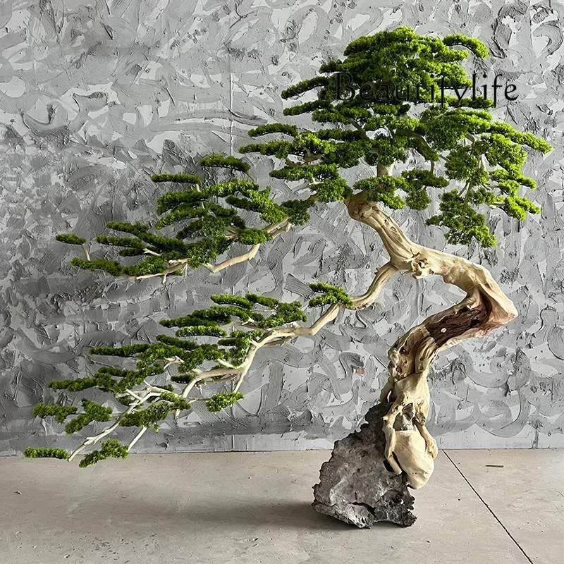 

Yingke Pine Imitative Tree Large Fake Trees Chinese Indoor Landscape Window Root-Covered Stone LandscapeL