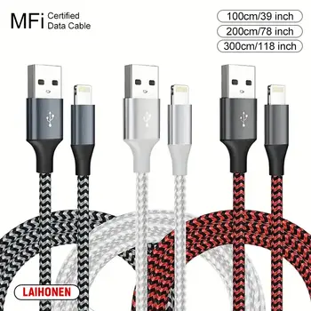 1米/2米/3米 USB A 轉 Lightning MFi 認證線,適用於 iPhone 14/13/12/11/X/XR/Pro Max 快速充電線/線 10 最佳銷售 iPhone 14 充電器 - №10