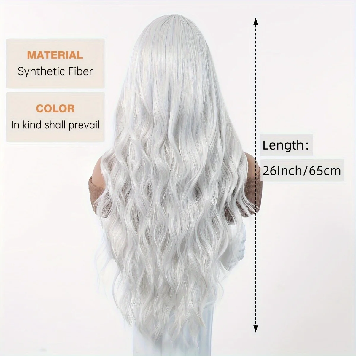 Anxin Brand Synthetic Fiber Wig: Silver-White Natural Large Wavy Long Curly Hairstyle, Hair Strands Are Smooth and Shiny, Texture Is Dynamic and Lightweight; Made of High-Quality Synthetic Fiber Material, Comfortable to Wear, Skin-Friendly and Easy to Care For; Suitable for Adult Women's Daily Fashion Styling, Eye-Catching Party Outfits, Cosplay Character Recreation, Gothic/Retro Themed Outfits, a Trendy Item