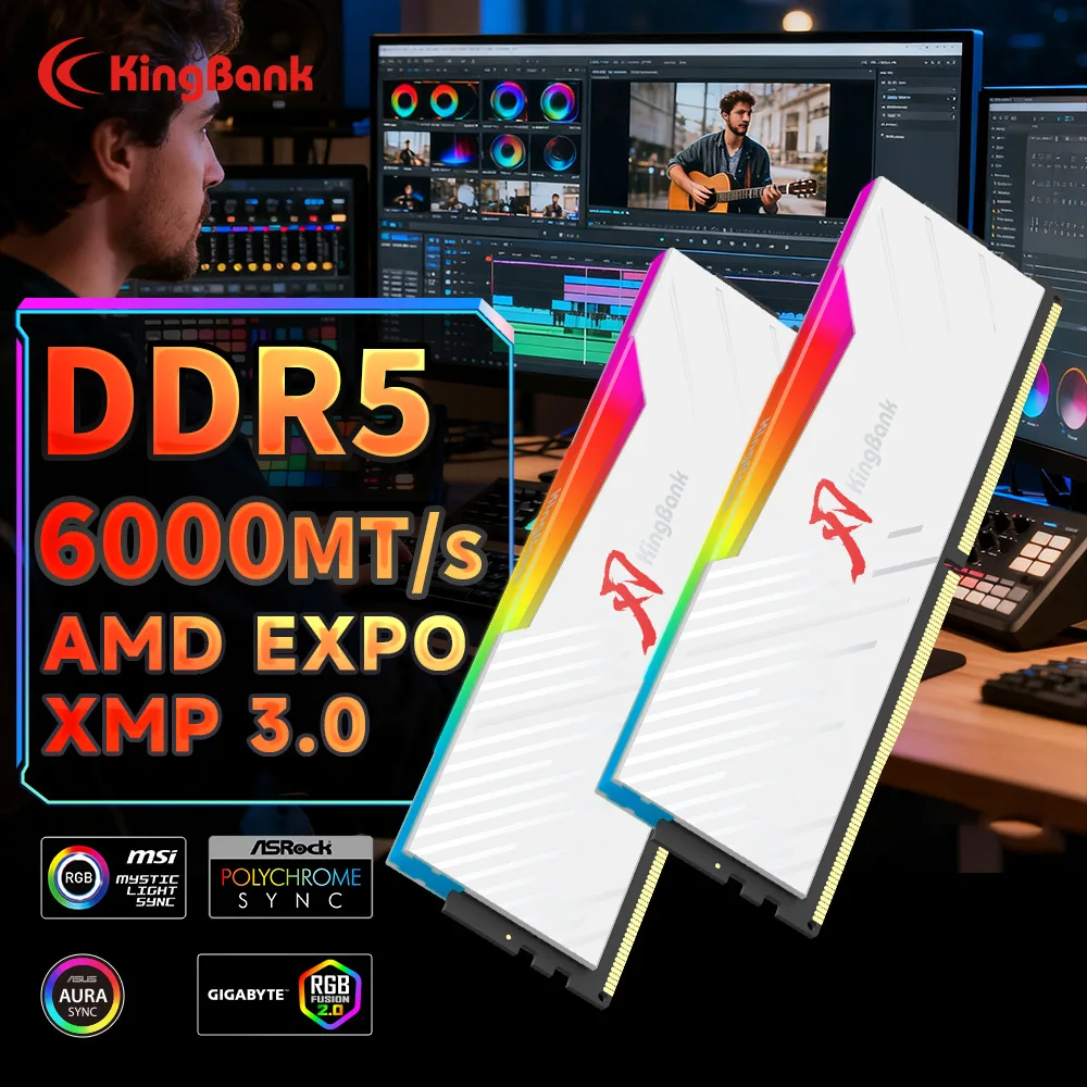 KINGBANK SOARBLADE KRRW Series 32GB (16GBx2) CL30 DDR5 Kit di memoria RGB bianco 6000MHz con Hynix M Die per giochi e overclock