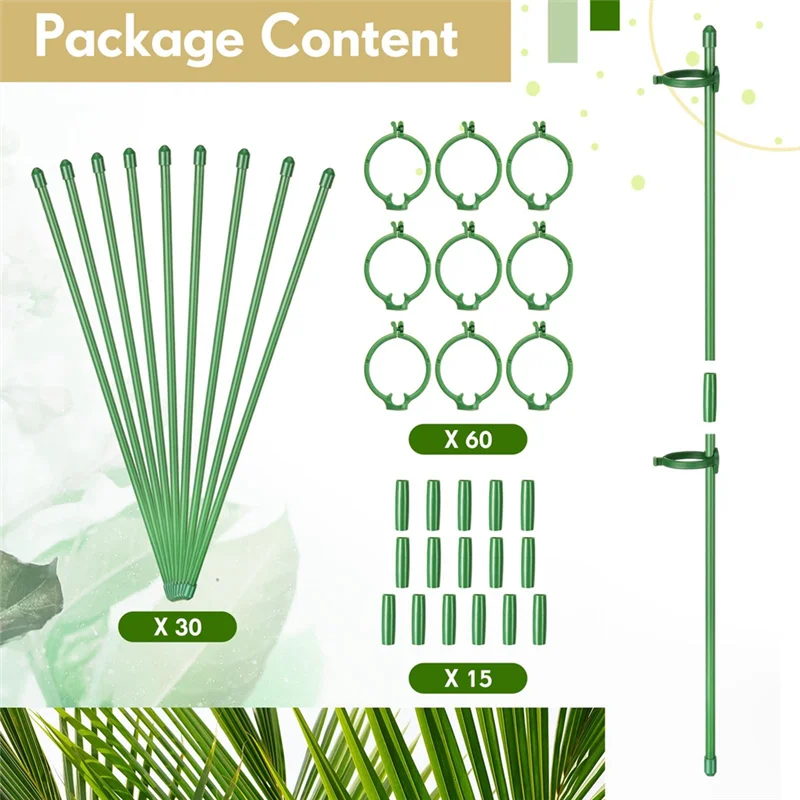 

ZZ-30 Pcs Adjustable Plant Support Stakes Garden Single Stem Support Stake With Plant Clips And Connect Pipe 11.8INCH Easy To Us
