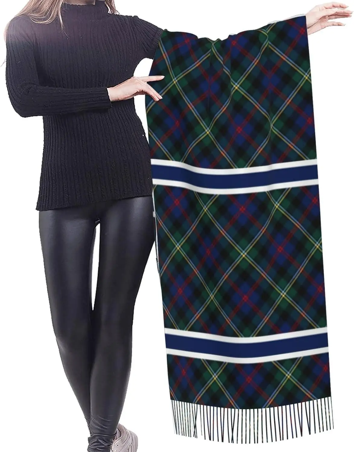 Damenmode, kariertes Kaschmirgefühl mit Quaste, großer Schal, warmer Party-Schal, Wickelschal, Schal für Geschenk, Frauen, Frühling, Herbst, Winter