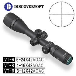 Descoberta VT-R Riflescope iluminado, Scopes táticos baratos, verde e vermelho, grande campo de visão, parede super fina, grande campo de visão, 3-12-16, 6-24x 42AOAC