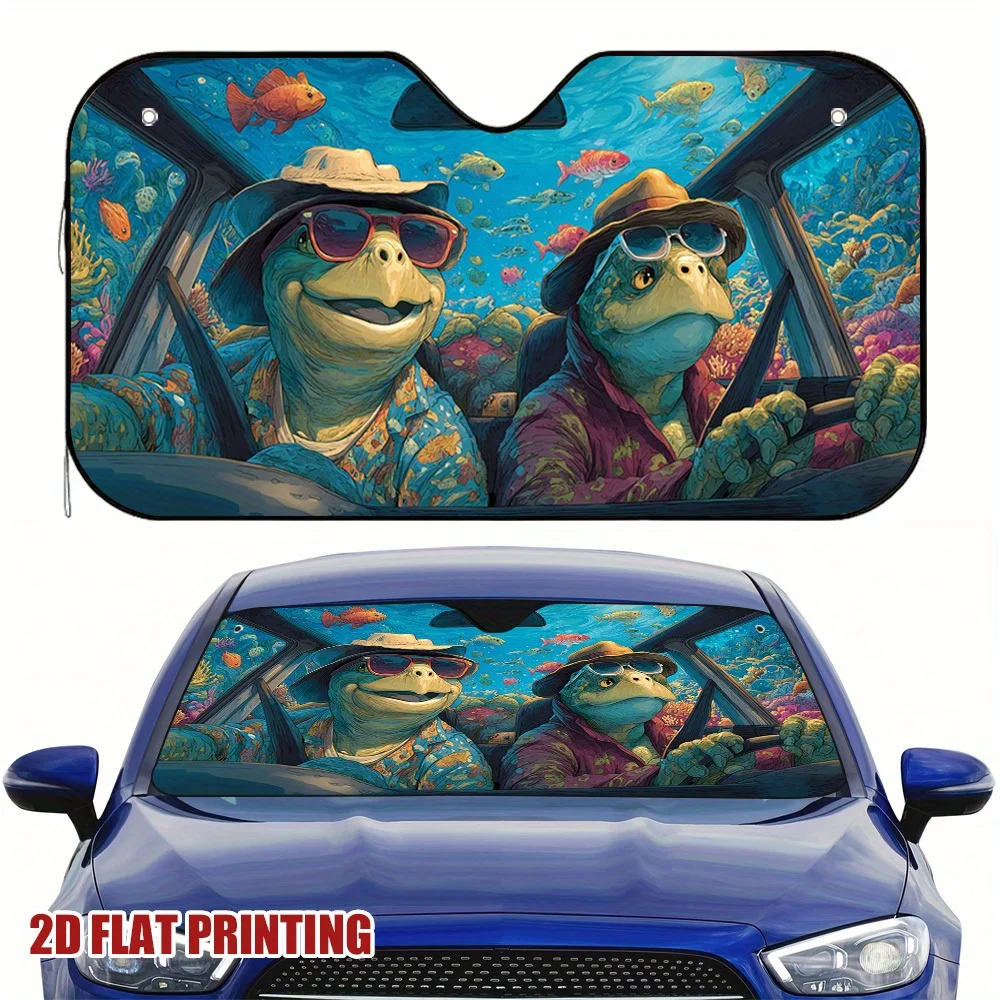 

2D Flat, 1 шт. Солнцезащитный козырек для автомобиля «Плоская приключенческая» — 2D-плоская печать, яркий дизайн черепахи и рыбы, эффект охлаждения для доставки Sc