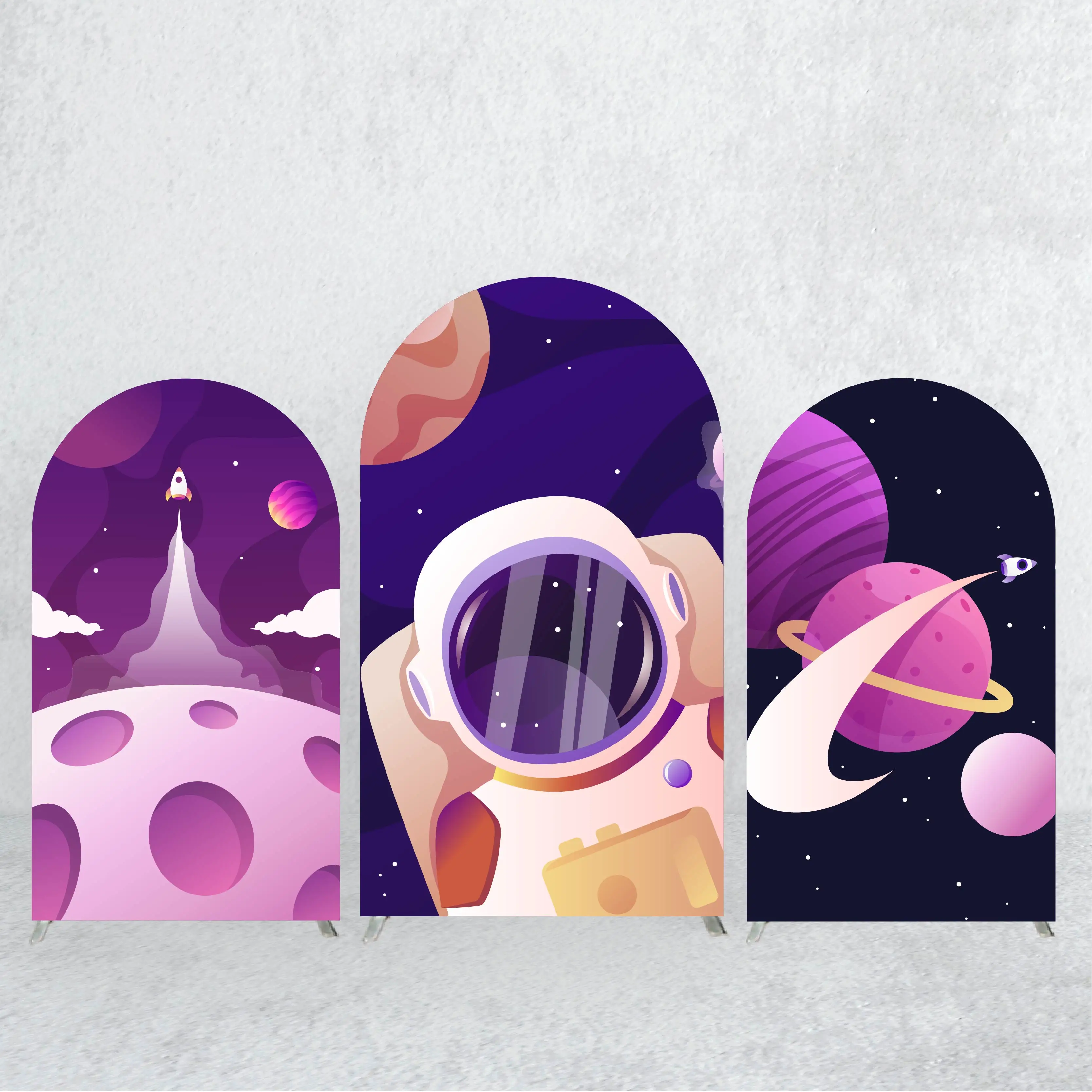 

Arch Backdrop Cover Astronaut Lunar Exploration Theme Children Dreams Customizable for Kids'Birthday Party Decoration Background