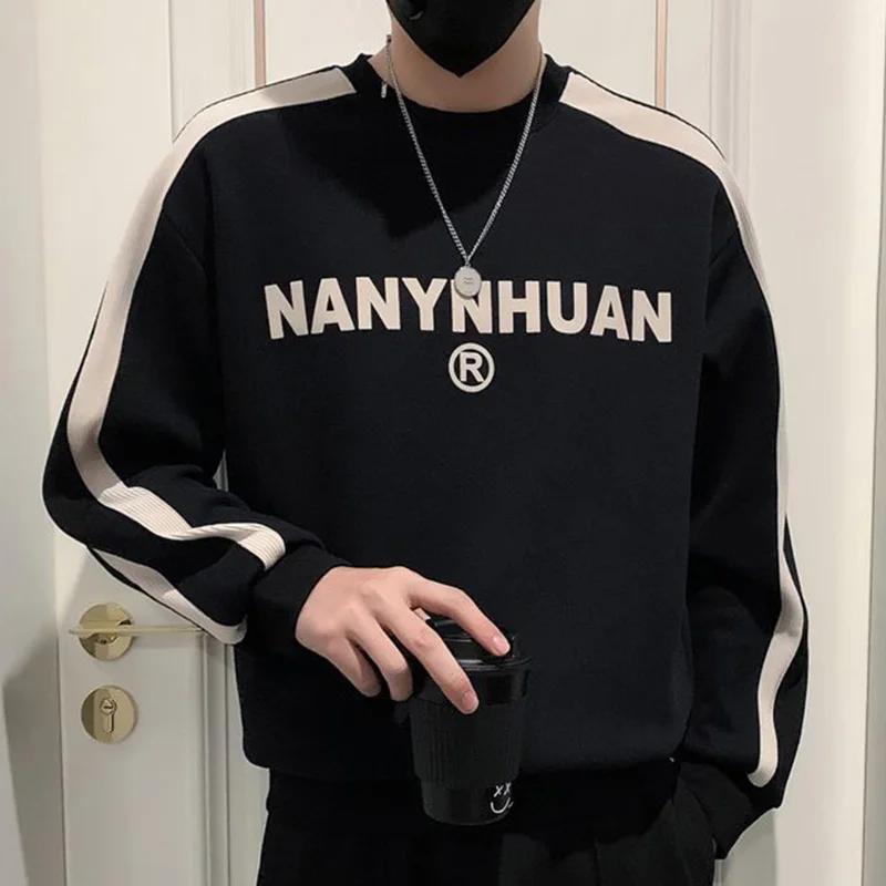 Fashion O-Neck Spliced Printed Letter T-Shirt Men\'s Clothing 2023 Autumn New All-match Casual Pullovers Loose Korean Tee Shirt