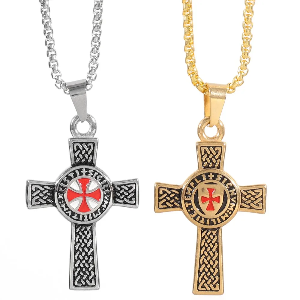 New Trend Masonic Cross Pendant Charm Men's Necklace Hip Hop Punk Jewelry Accessories Christmas Gift