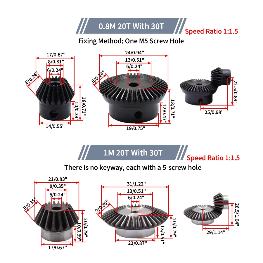 Precision Bevel Gear Transmission Ratio 1:3:4:5:6:7:8 90 Degree Hard Tooth Surface 0.8-3 Mod Pinion CNC Machine Parts Wholesale