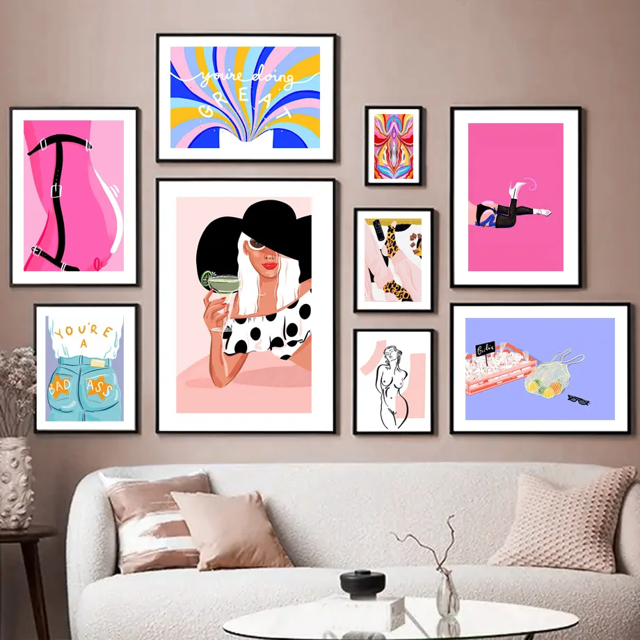 Sexy Woman Wall Art Canvas Painting LIne Naked Body Nordic Posters And Prints Danish Pastel Pictures Living Room Home Decoration