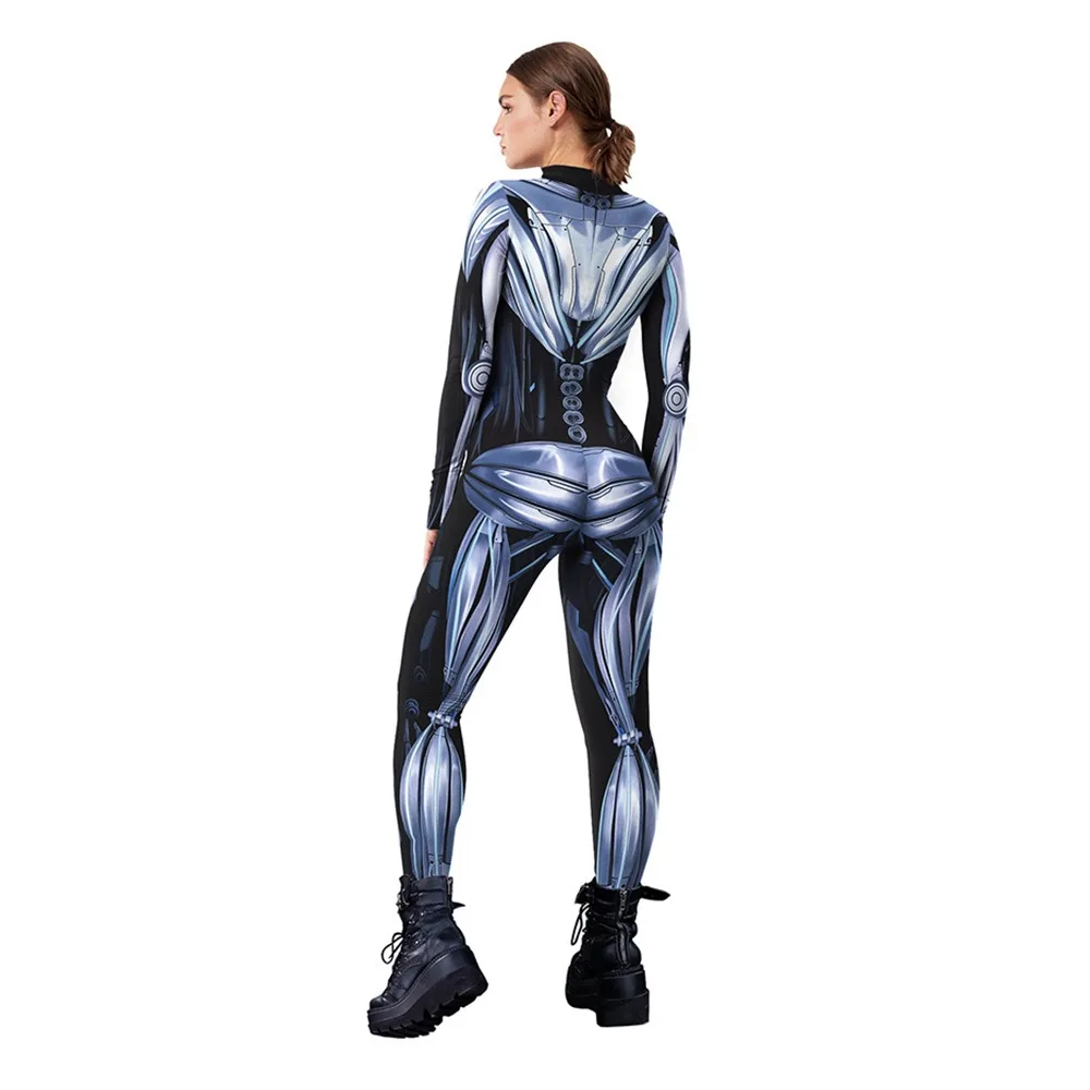 New Bodysuit Explosion Mechanical Digital Printing Tights Suit Halloween Carnival Party Coverall Long Sleeve Stage Slim Jumpsuit