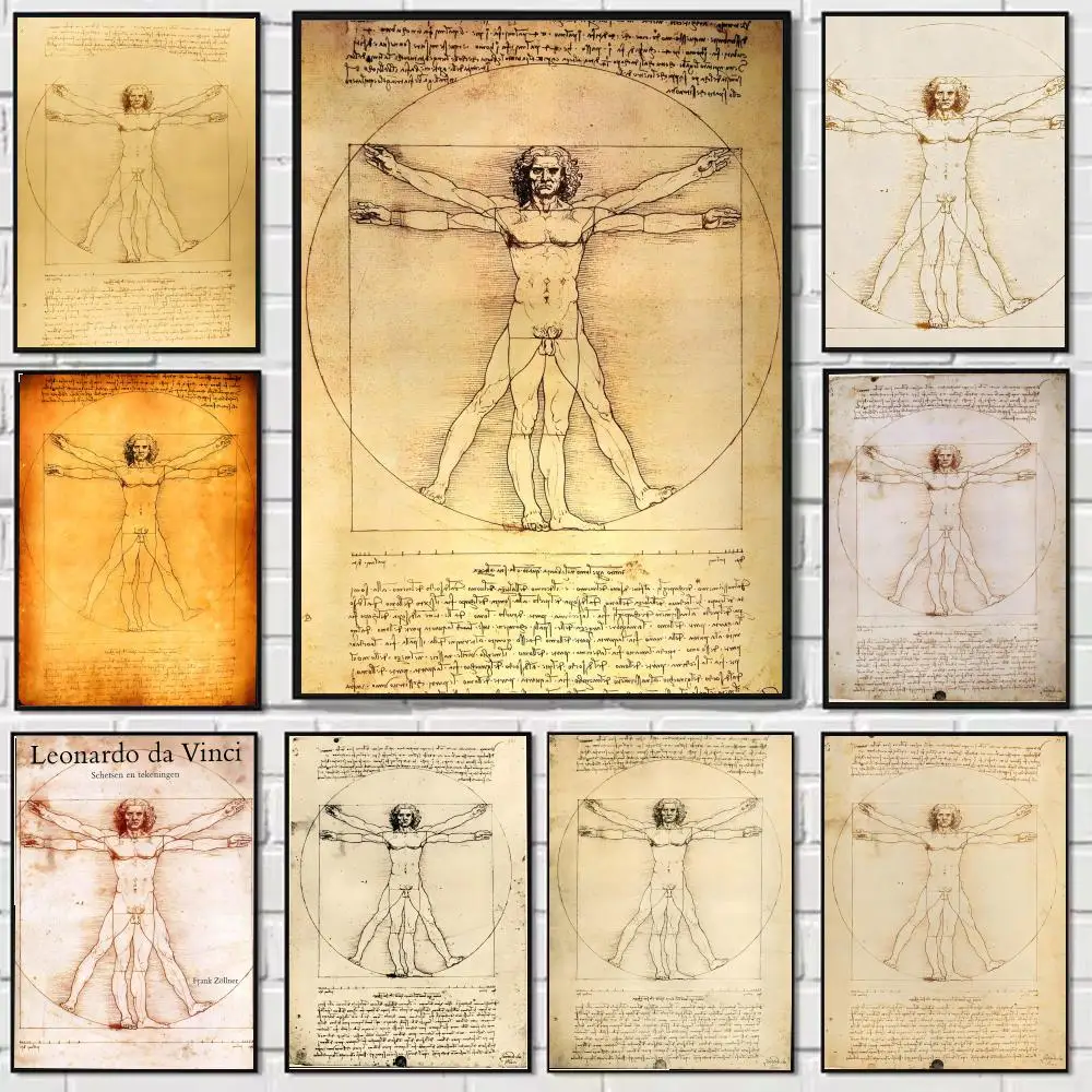 رجل فيتروفيان ليوناردو دافنشي اللوحة الخط قماش المشارك: تجعد الحرة مقاوم للماء دائم جميع الفضاء جدار ديكور #1