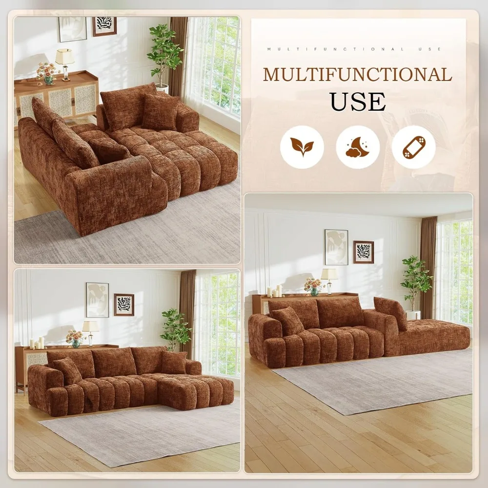 Глубокий сидящий L-образный диван из синели с шезлонгом, современный диван без костей Cloud, удобная секция для отдыха