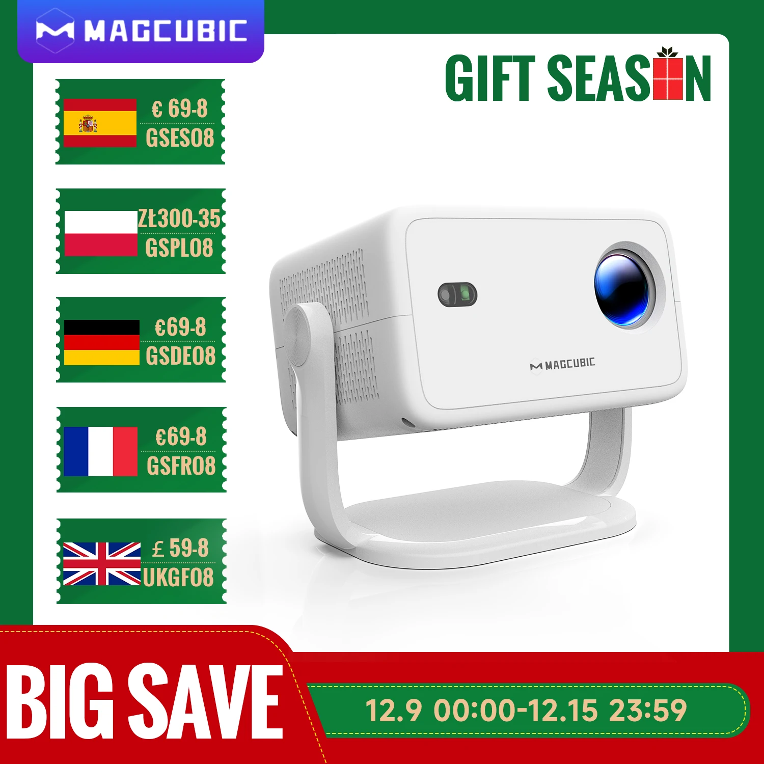 Magcubic Native 1080P 650ANSI 4K Android 11 L018 360° Projector With Auto Keystone Correction Focus Wifi6 BT5.2 Portable Outdoor