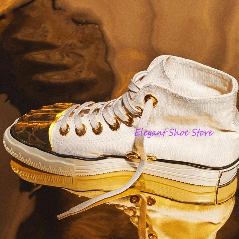 الذهب خمسة أصابع عالية أعلى حذاء قماش العصرية الدانتيل متابعة أحذية رياضية مسطحة ديكور معدني تصميم فريد زوجين عارضة الأحذية زائد الحجم