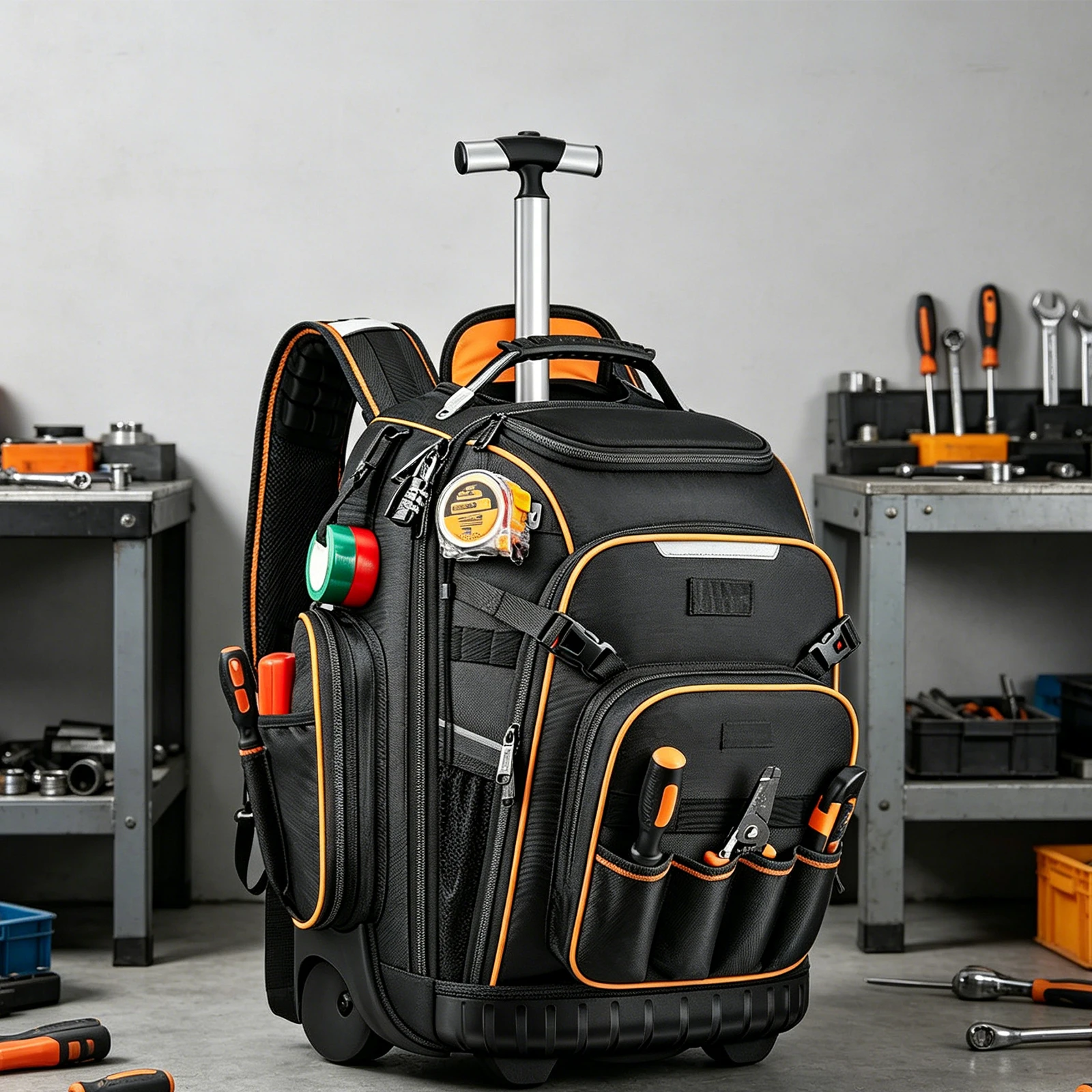 Tool Backpack USB Charging Port Electrician Backpack with Wheels Rolling Electrician Bag for Electrician Construction Mechanic
