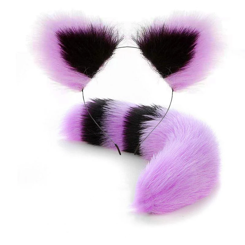 Aros de cabelo de pelúcia Fox Cat Ears, Headband fofa, Pele sintética, Conjunto de caudas de animais, Halloween Party Cosplay, Acessórios de Anime