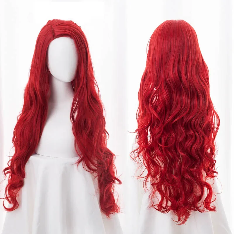 Morematch Movie Aquaman Mera Cosplay Wig 80cm Red Long Curly Wavy Heat Resistant Synthetic Hair Women Party Wig   Wig Cap