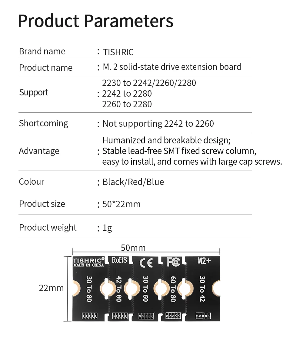 TISHRIC M2 2230 2242 2260 2280 SSD-Erweiterungsplatinen-Adapter M.2 NGFF NVME Länge verlängern Adapter Halterung Karte 5 einstellbare Längen – Detail 2