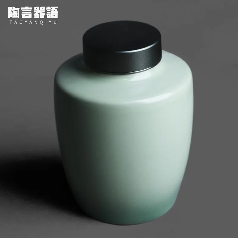 Kiln baked turquoise round tea storage tank tin alloy cover sealed coffee bean flower tea lemon slice medicine storage tank