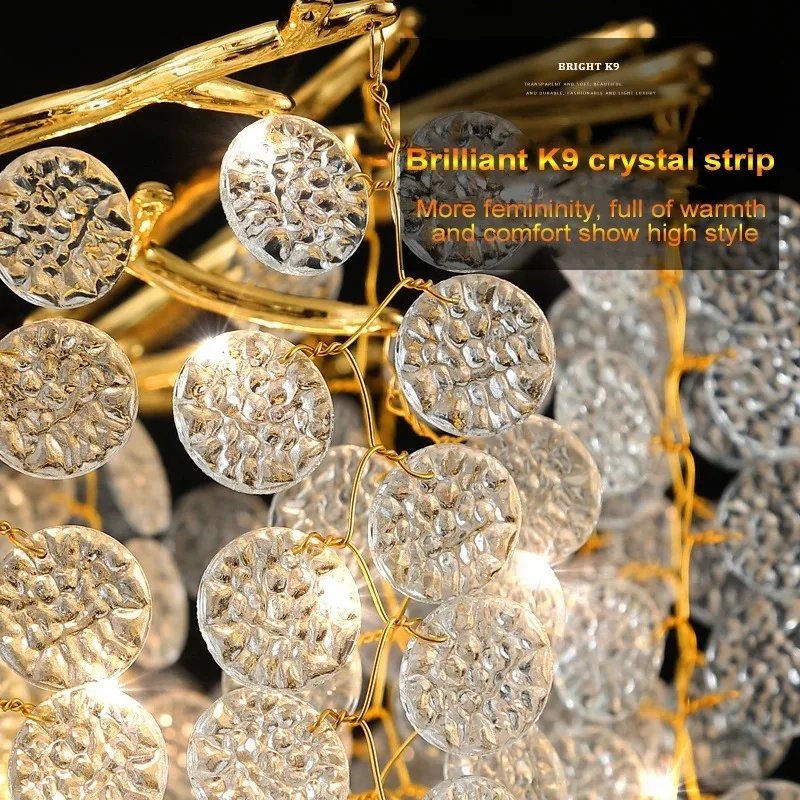 Nordic Crystal Wall Lamp, Luxo Ouro Luz, Iluminação Decoração, Sala de estar, Quarto, Cabeceira, Sala de jantar, Corredor, K9