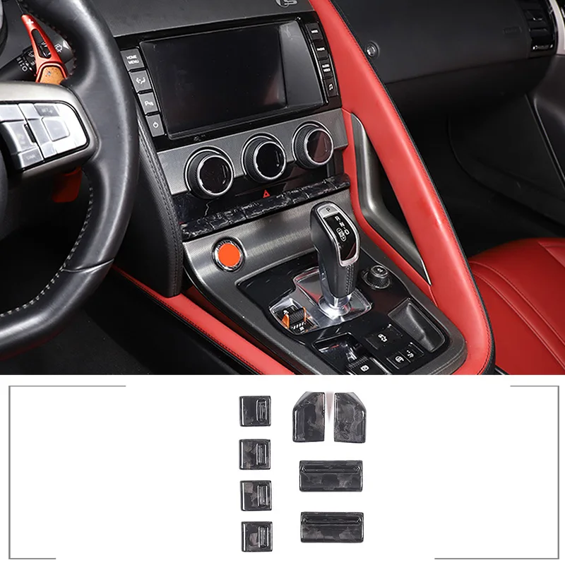 For Jaguar F-TYPE 2013 + Car Central Control Button Switch Decorative Cover  Real Carbon Fiber Interior Accessories 8 Pcs