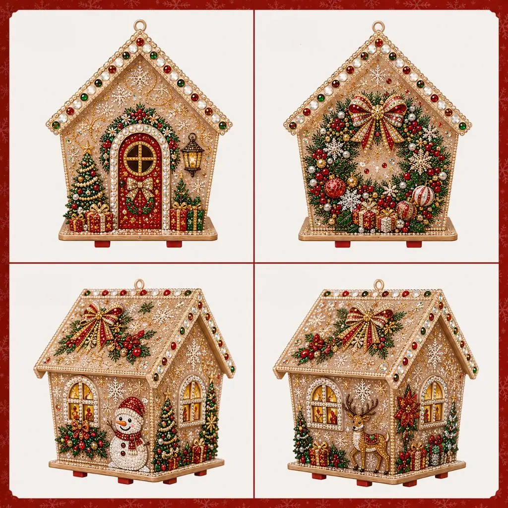 Diamond Painting Set, Weihnachtshaus aus Holz, DIY Lebkuchenhaus, 3D-Bausatz, Weihnachtsdekoration für Zuhause, Weihnachtsmann Schneemann Dee – Detail 5