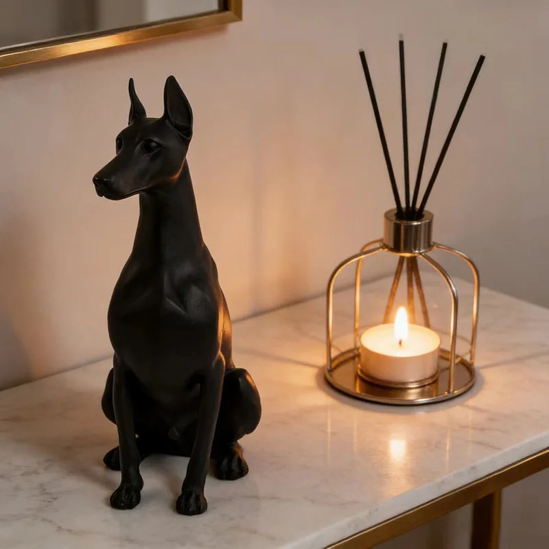 Creative Black Doberman Resin Statue Home Bookshelf Decoration Desktop Decoration Pet Dog Enthusiasts Craft GiftsHome Decoration