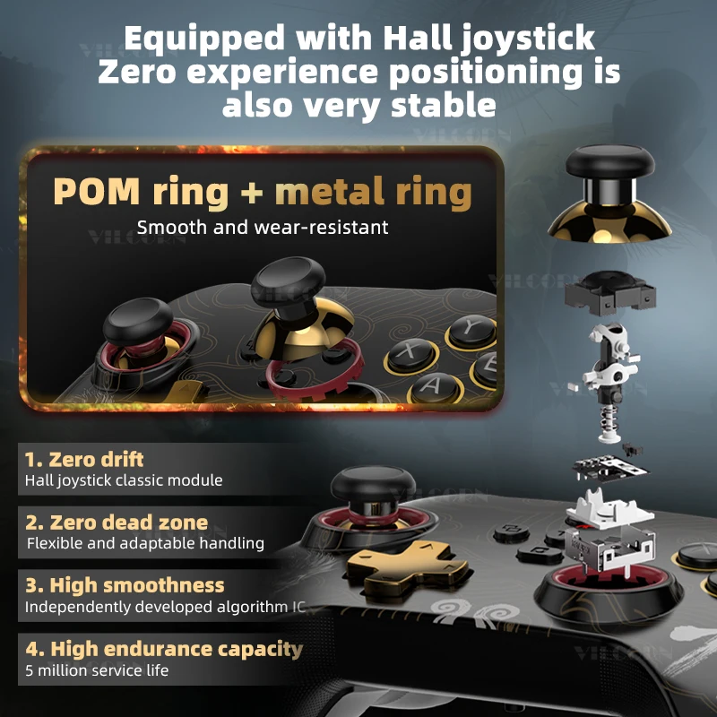 VILCORN PC Gaming Controller FPS Wireless Pro Gamepad For PS4 Switch Android IOS with Micro Motion Hall Trigger Joystick
