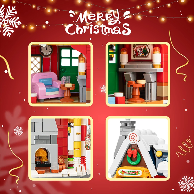 Christmas House Sled City Street View Building Blocks Set Desktop Decoration Bricks Diy Kit Brick Toys Children Xmas Gifts