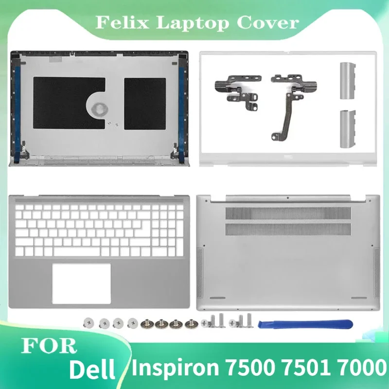 

New For DELL Inspiron 7500 7501 Laptop LCD Back Cover/Front Bezel/Palmrest/Bottom Case/Hinges Top Case 0C4MXD 07W3N8 Silver 15.6