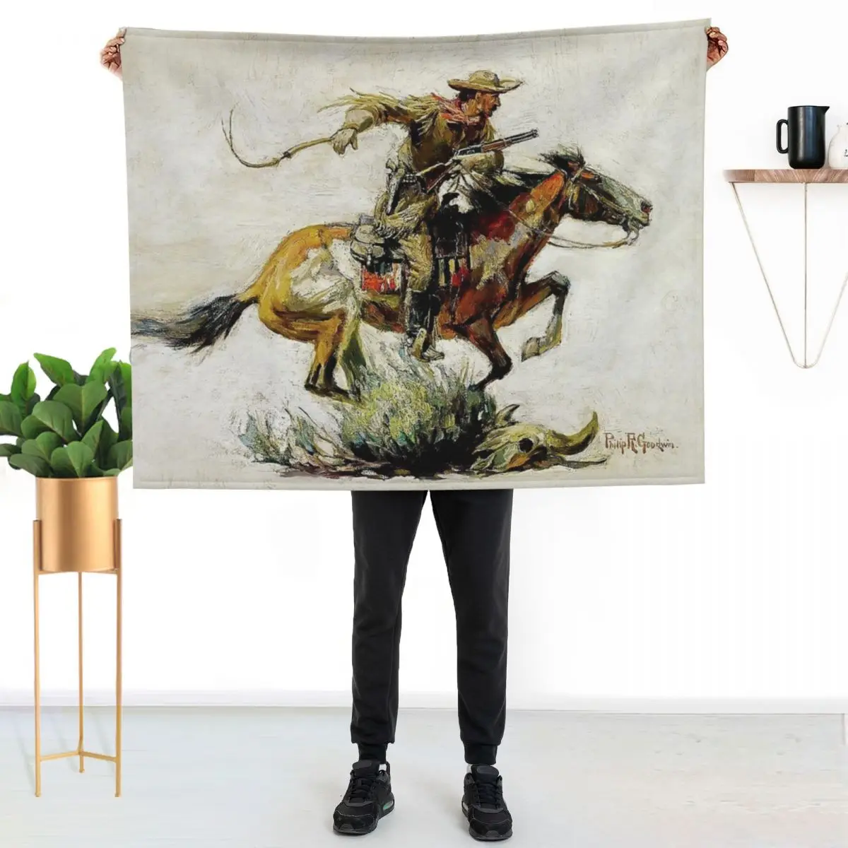 a??Winchester Horse and Ridera?? by Philip R Goodwin Throw Blanket Spring Fall Cozy Throw Blanket for Couch