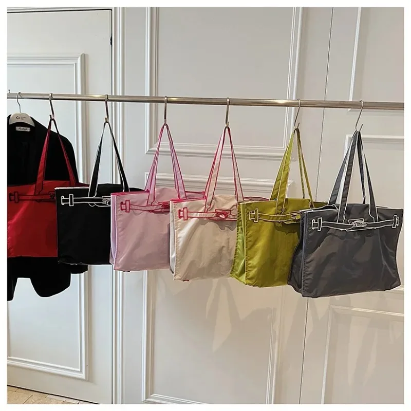Embroidery Tote Bag for Women Large Capacity Nylon Shoulder Bag 2026 Niche Contrast Color Handbag Casual Daily Commute image 5