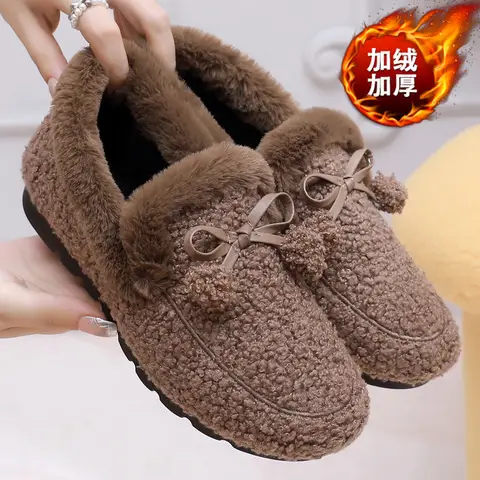 2026 Winter New Women's Plush Shoes Lightweight Moccasins LoafersWomen's Flats Comfortable Slip Ons Stylish Casual Shoes