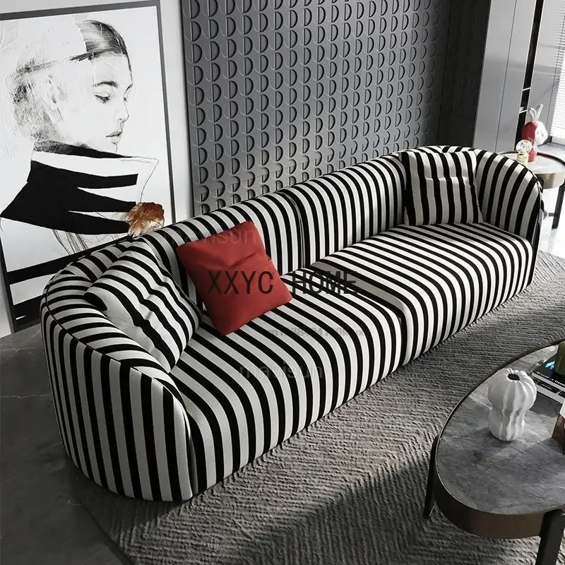 Minimalist Modern Sofa For Living Room Furniture Stripe Polyester Cotton Fabric