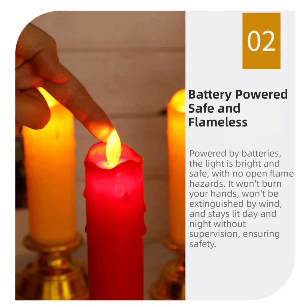 2Pcs Creative Electronic Candle Light Battery Operated Decorative Warm Glowing Candles Waterproof Cordless