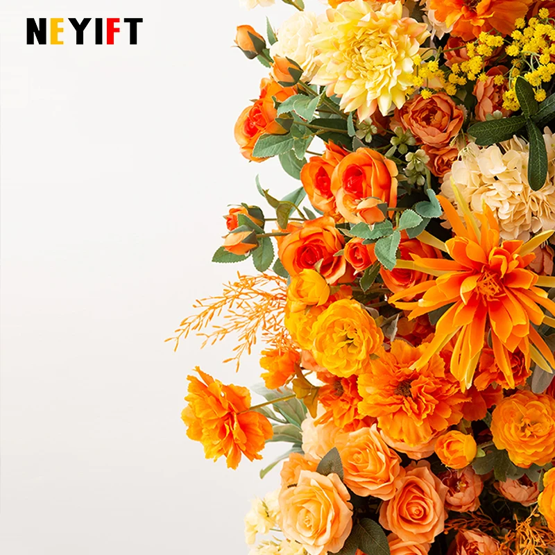 وردة برتقالية وصفراء زهرة الفاوانيا ديكور عداء الصف ، خلفية الزفاف ، أرضية القوس ، ترتيب الأزهار ، حدث حفلة عيد ميلاد ، دعامة