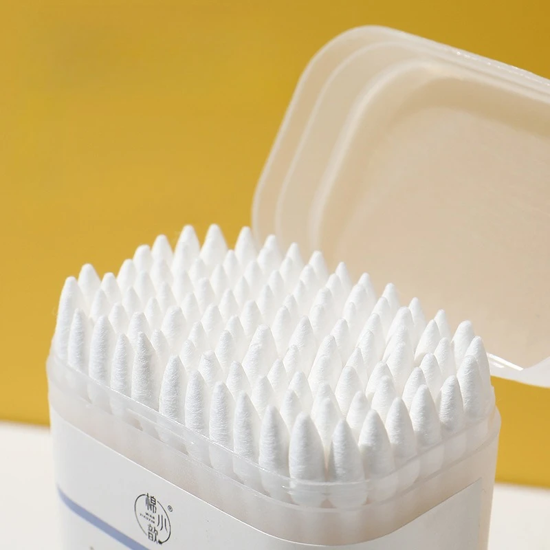 100 Uds. Por caja removedor de maquillaje de Color delineador de ojos limpiador hisopos de algodón puntiagudos en espiral de doble punta