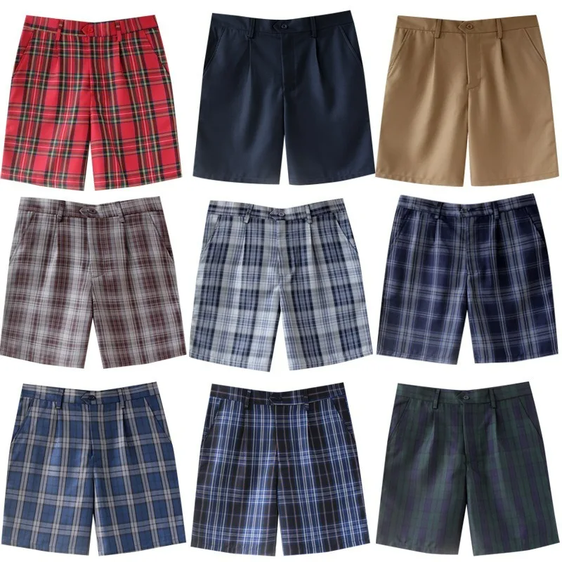 

Men's Plaid Shorts DK Academy Short Pants Khaki British Trousers Uniform Shorts Pants Casual Pant New Trendy Checkered Shorts