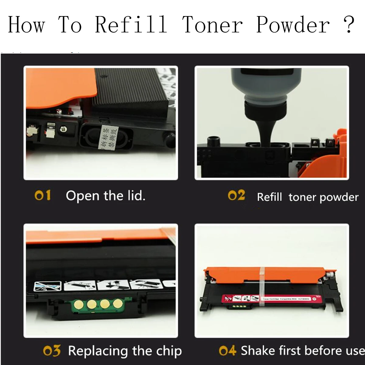 (Toner Powder + Chip) Compatible for Samsung C430 C430W C433W C480 C480FN C480FW C480W Laser Printer CLT-K404S K404S Clt404s 404 images - 6