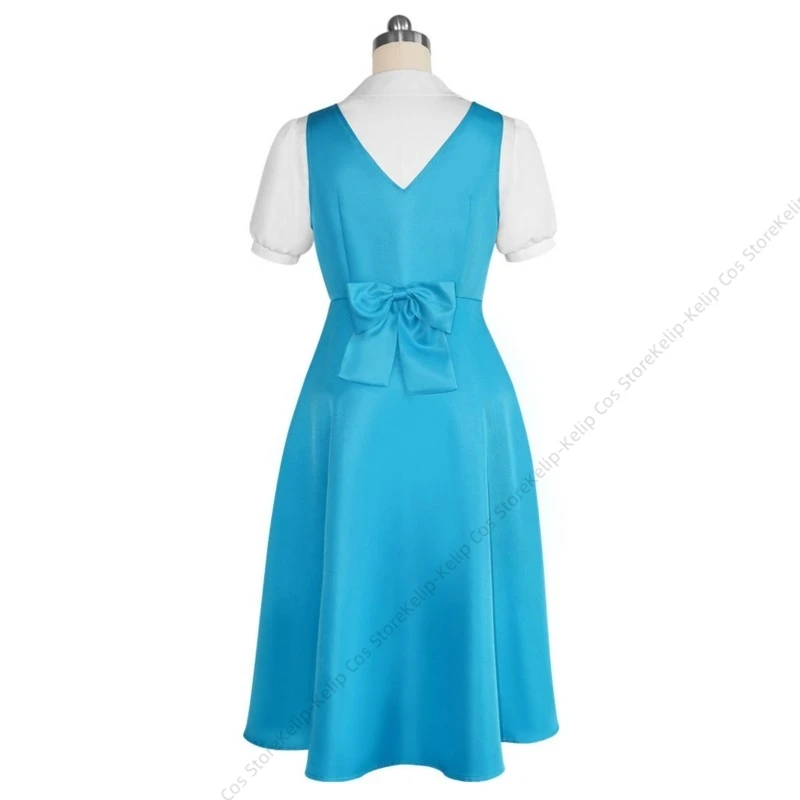 Ranma 1/2 Akane Tendo Cosplay Costume Blue Dress White Blouse Bow Hair Accessory Anime Halloween Carnival Comic Con Outfit - view 5