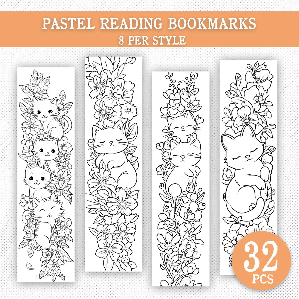 32 pièces, marque-pages amusants sur le thème des chats et des fleurs, Noël, cadeau pour enseignant, cadeaux de rentrée scolaire, designs artistiques créatifs