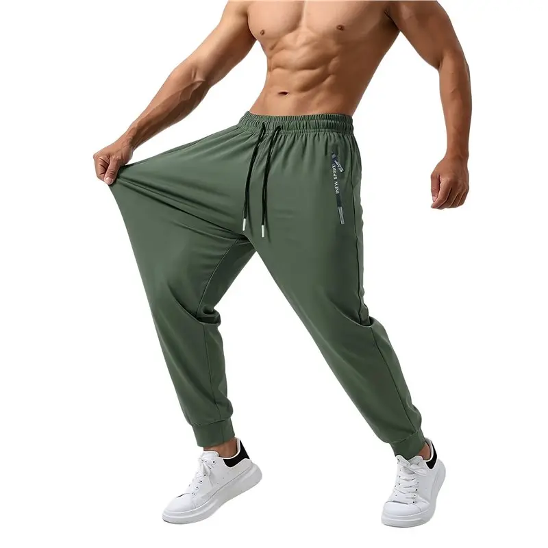 NEW-Men's Ice Silk Zip Pocket Tapered Jogger Pants Army Green S