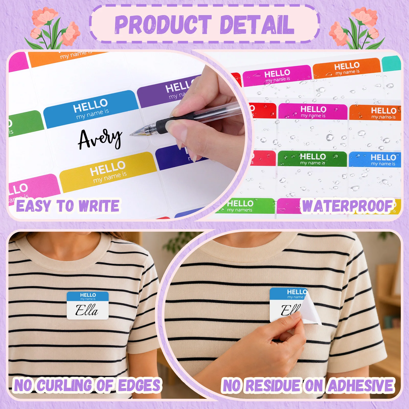 608Pcs/ 38 Sheets Colorful Name Tags Stickers,for Back to School Season,Office,Home Storage Marking,Party Event Name Badge Label