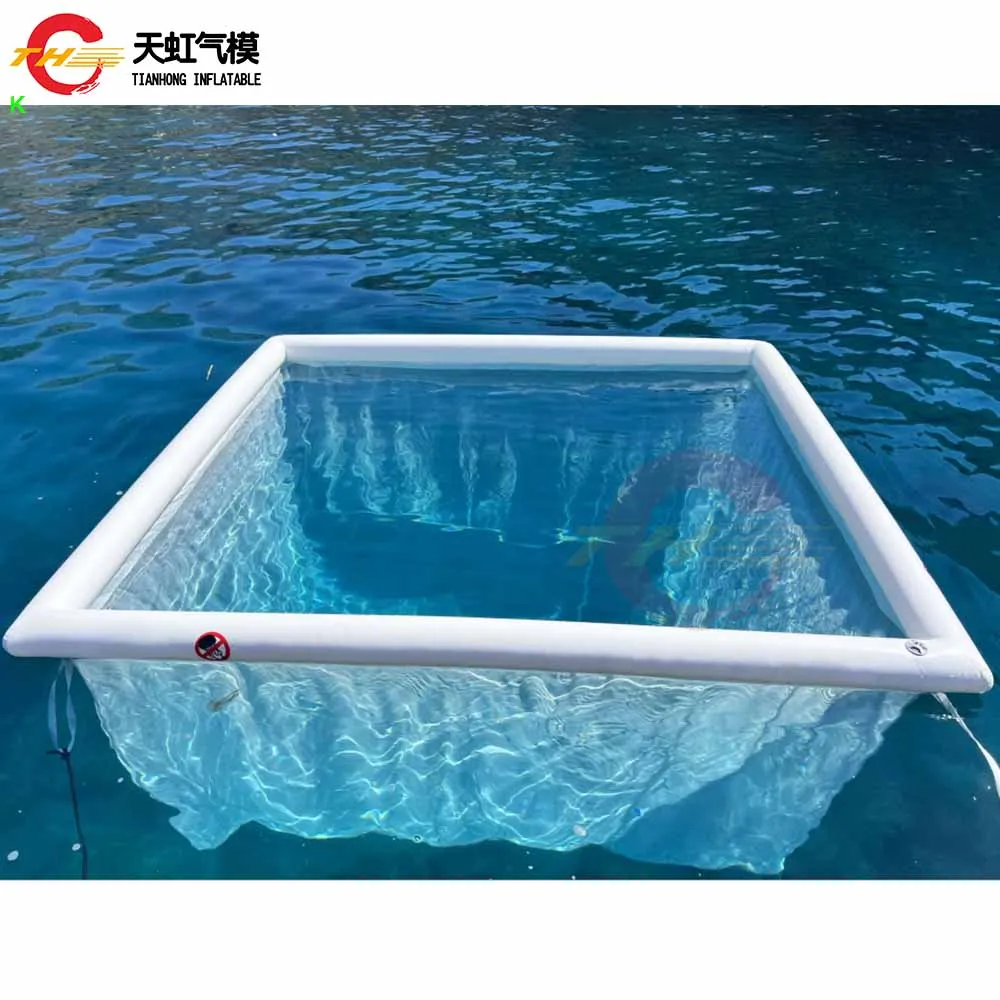 Piscina inflável de 3x3m com rede para natação, projeção de água-viva, novo design, piscina flutuante no mar para venda