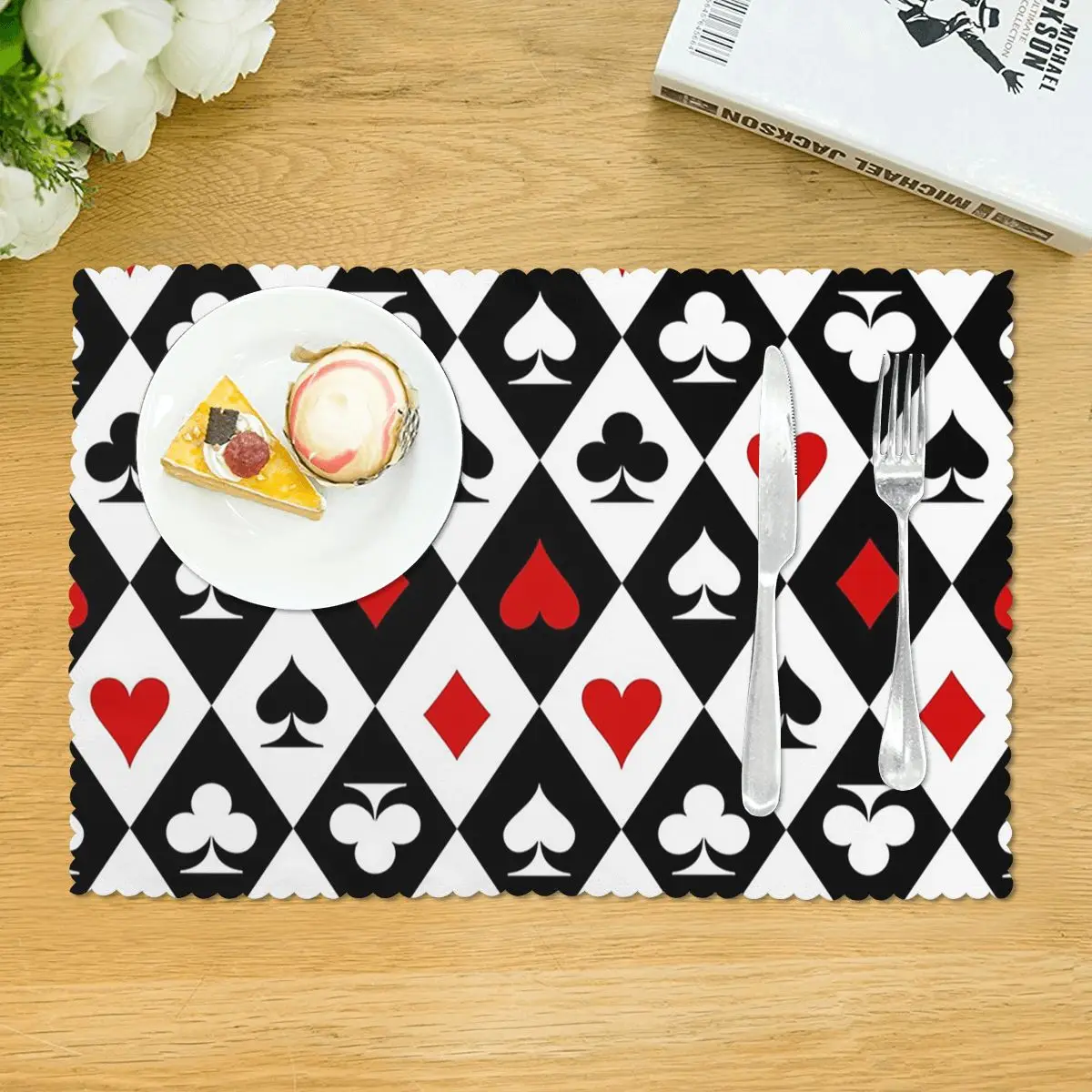 Playing Cards Suit Symbols Placemat Non-Slip Plate Mat for Dining Table Bowl Coaster Super Absorbent Mats