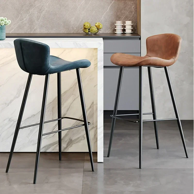 

Light Luxury Leather Bar Chairs,Comfortable High Chair, Modern Iron Backrest, Simple Bar Stools, Stylish Bar Seating High Stool