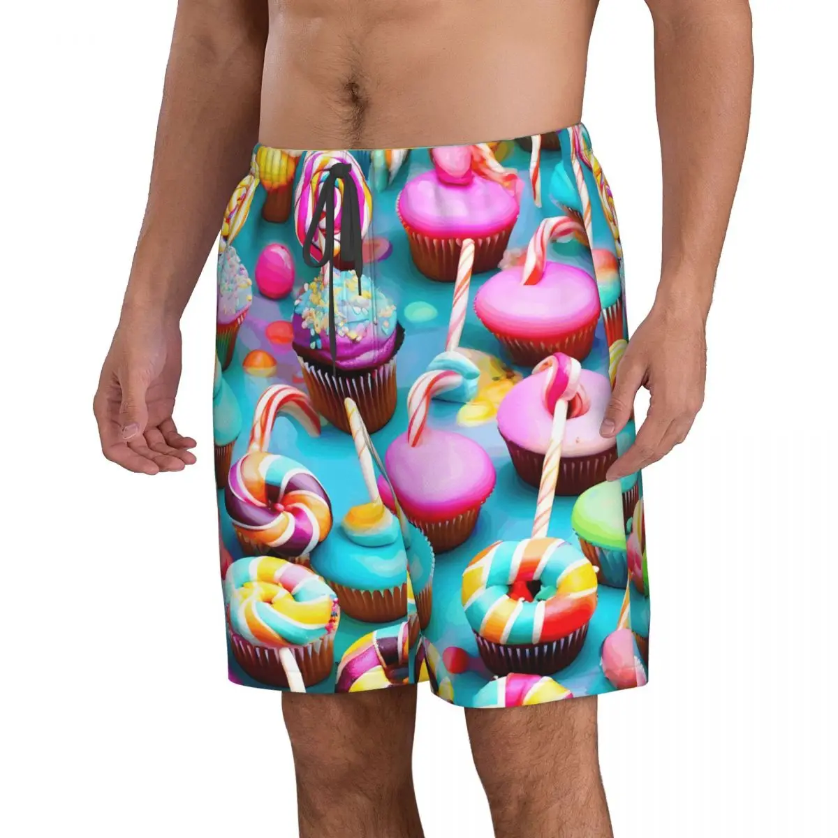 Men's Swim Trunk Colorful Candy Print Quick Dry Beach Shorts with Pockets Beach Pants Swimsuit