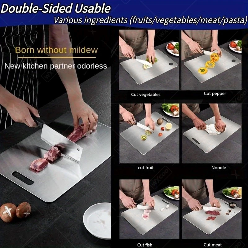 WXCOO Double Sided Cutting Board Stainless Steel Panel and Chopping Board Kitchen Household Thickened Block Kneading Dough Board